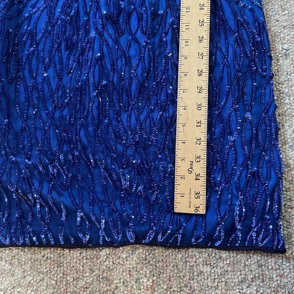 Vintage Sequin Beaded Silk Dress Glam 80s 1980s New Years Eve Holiday - Picture 12 of 12